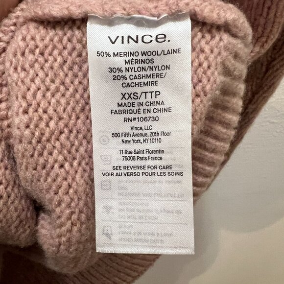 VINCE Funnel Neck Wool Blend Sweater- size XXS in Mauve Orchid Pink - Picture 3 of 6